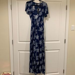 Heart of Marigold Navy Blue Floral Print Wrap Maxi Dress
